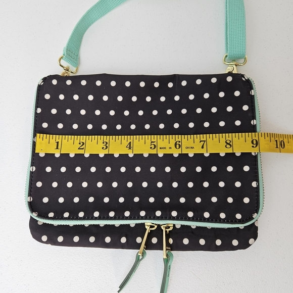 Fossil Keyper Mini Flap Crossbody Organizer Purse Polka Dot Bag - Black and Mint - Picture 10 of 13